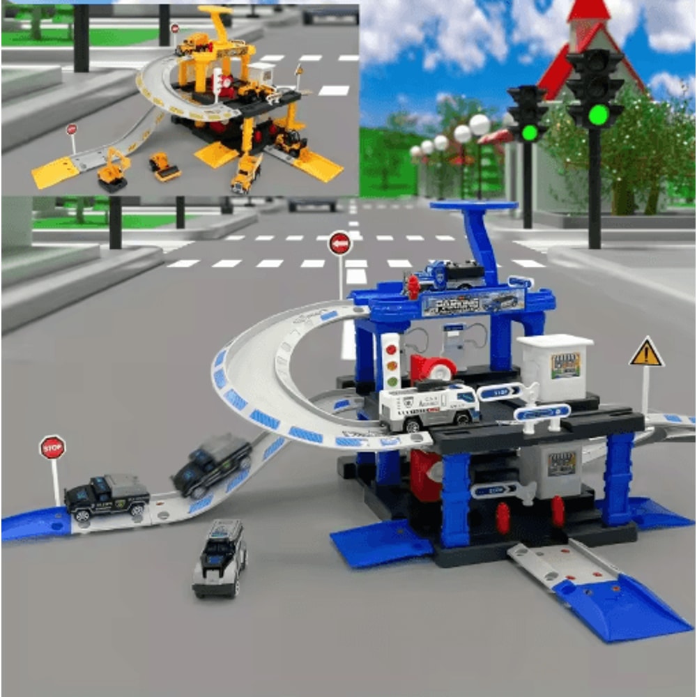 Interactive City Car Track Set With Parking Lot Road Play System 6