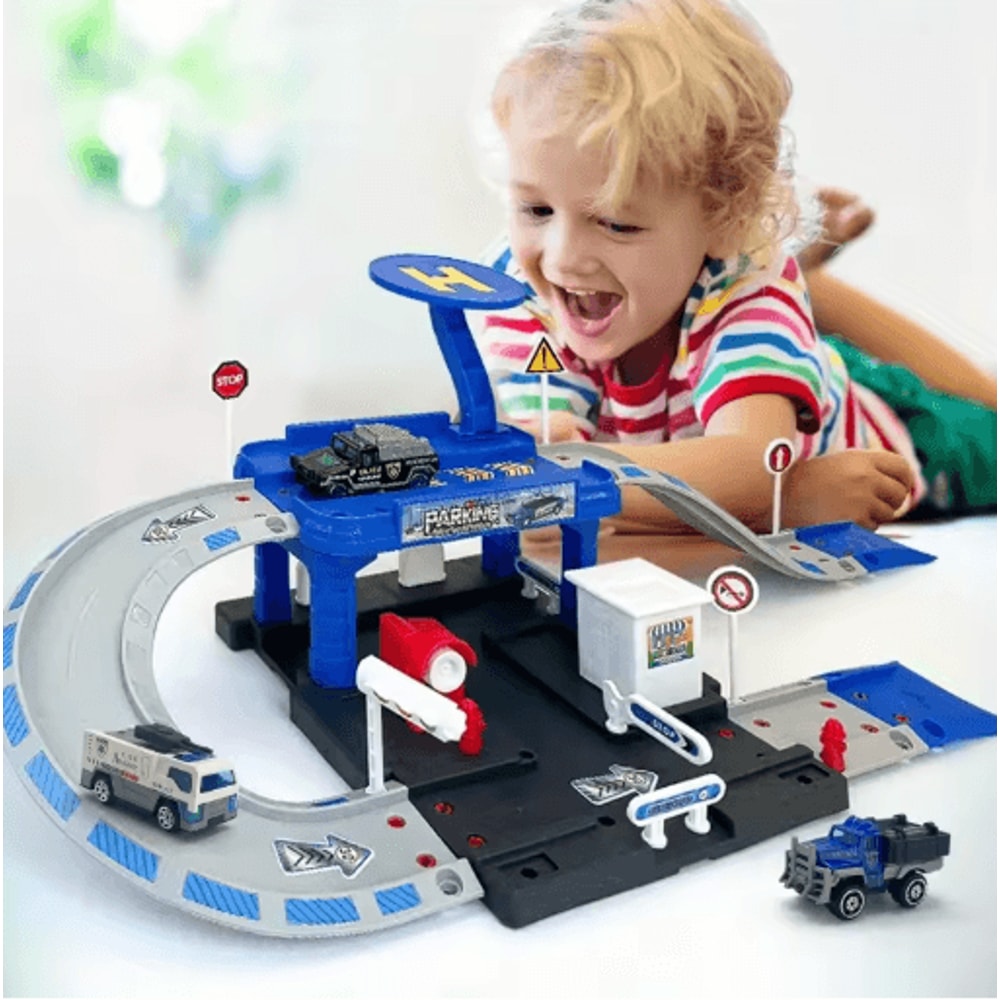 Interactive City Car Track Set With Parking Lot Road Play System 0