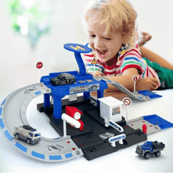 interactive city car track set with parking lot road play system