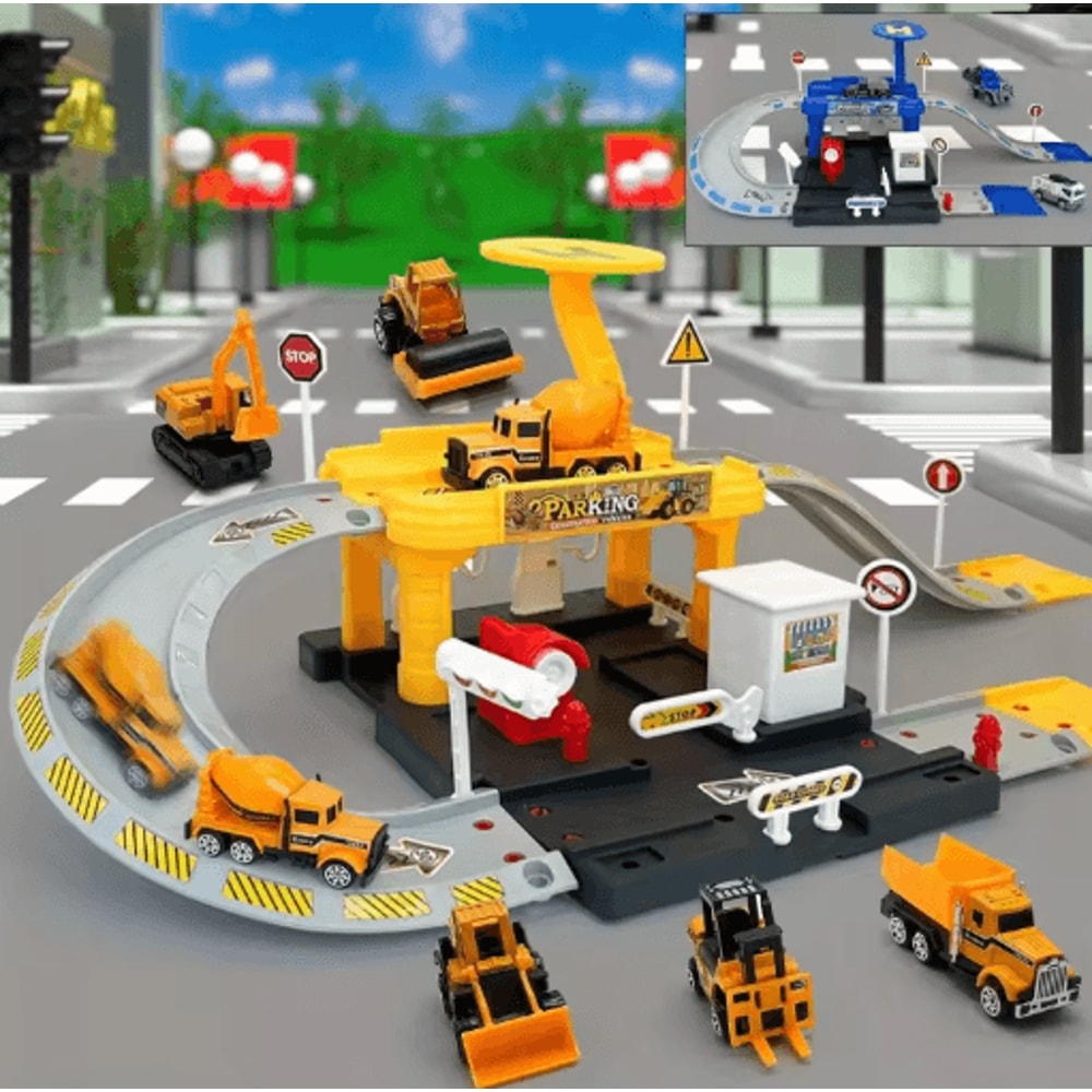 Interactive City Car Track Set With Parking Lot Road Play System 8
