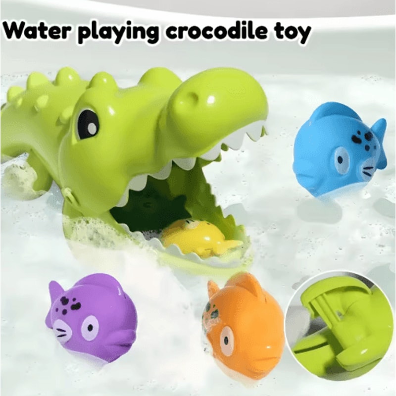 Crocodile Water Toy Set For Kids Interactive Bathtub Pool Play With Colorful Fish 0