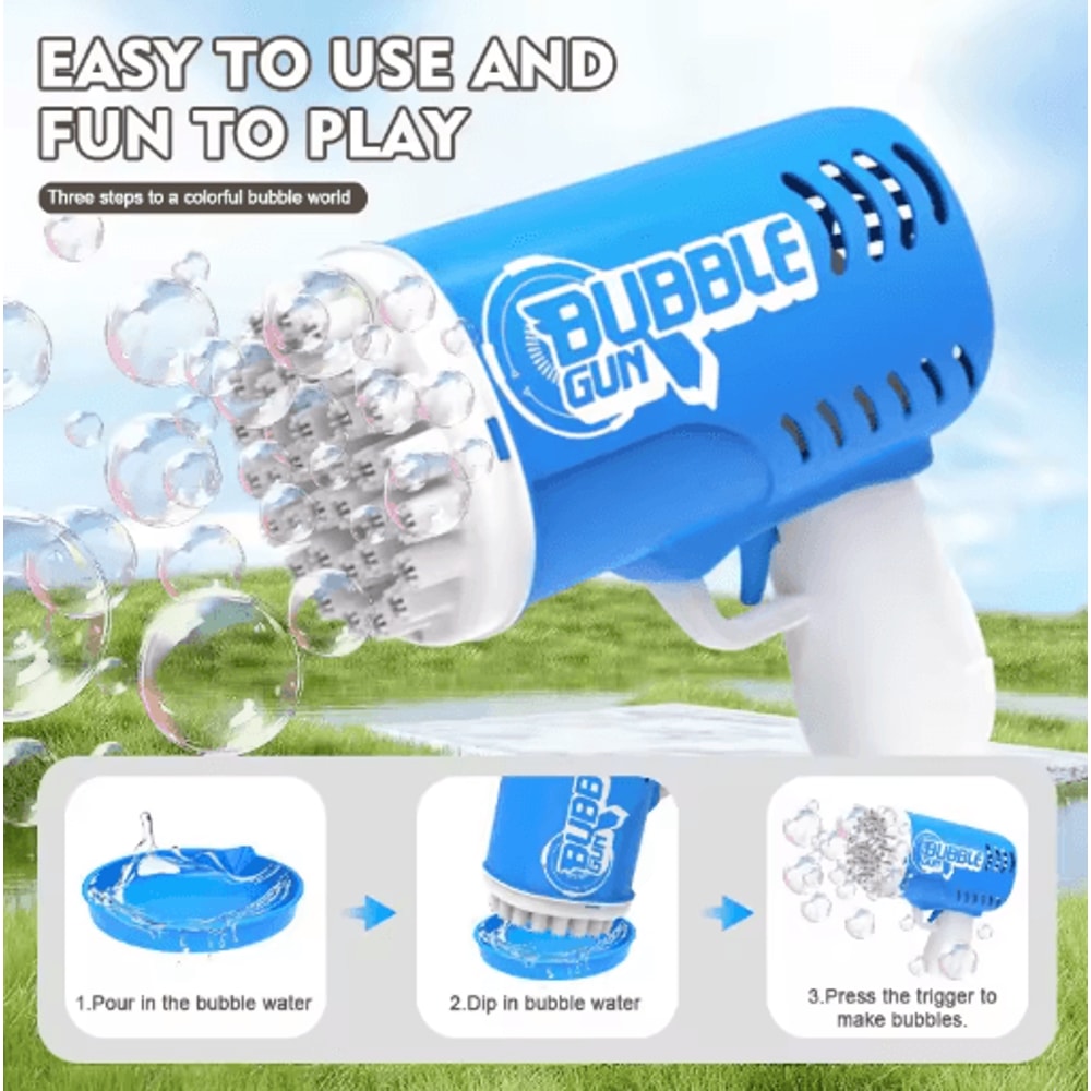 35 Hole Childrens Bubble Gun Battery Free High Output Party Bubble Blaster 6