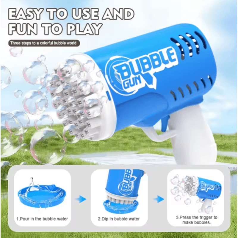 35 Hole Childrens Bubble Gun Battery Free High Output Party Bubble Blaster 6