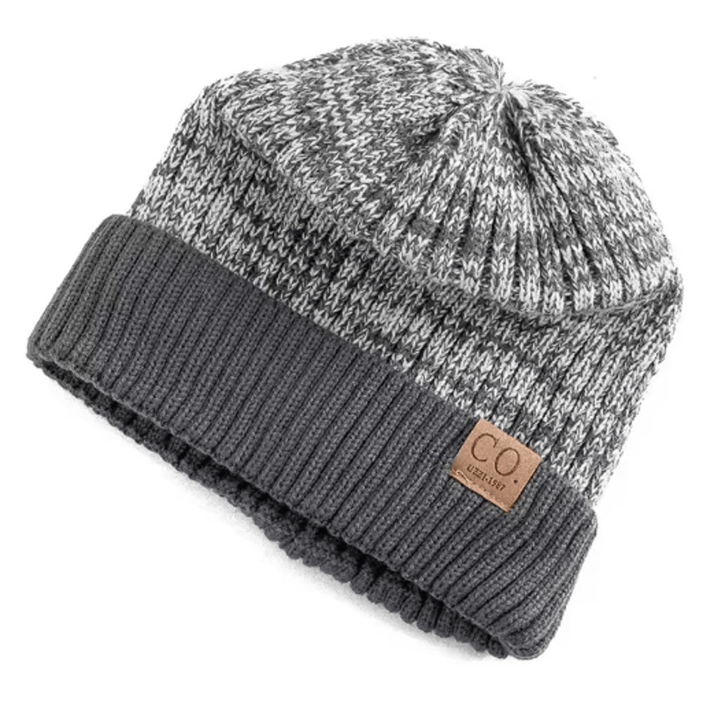 Unisex Two Tone Fur Lined Winter Beanie Warm Knitted Hat For Men Women 3