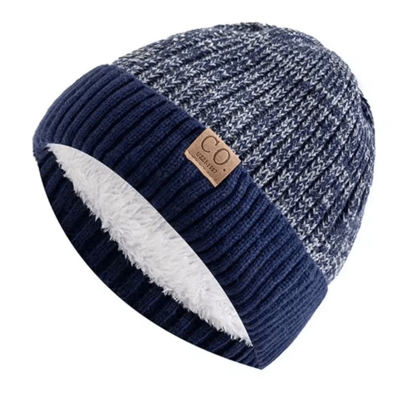 Unisex Two Tone Fur Lined Winter Beanie Warm Knitted Hat For Men Women 8