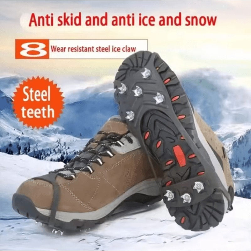 8 Teeth Ice Gripper Spikes Anti Slip Shoe Covers For Winter Hiking Snow Traction 4