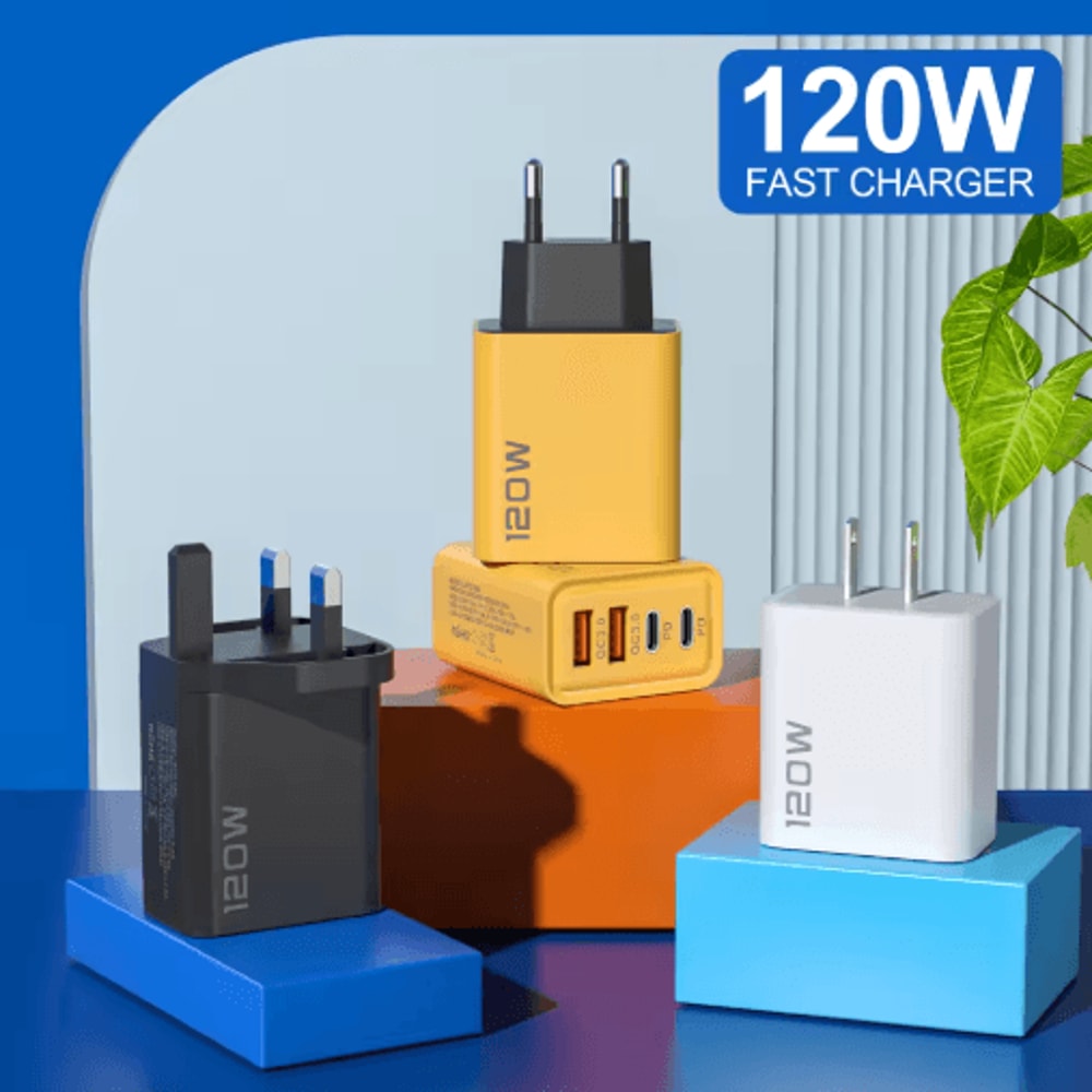 120W 4 Port USB C Fast Charger PD Quick Charge 30 Power Adapter For Phones Tablets 12