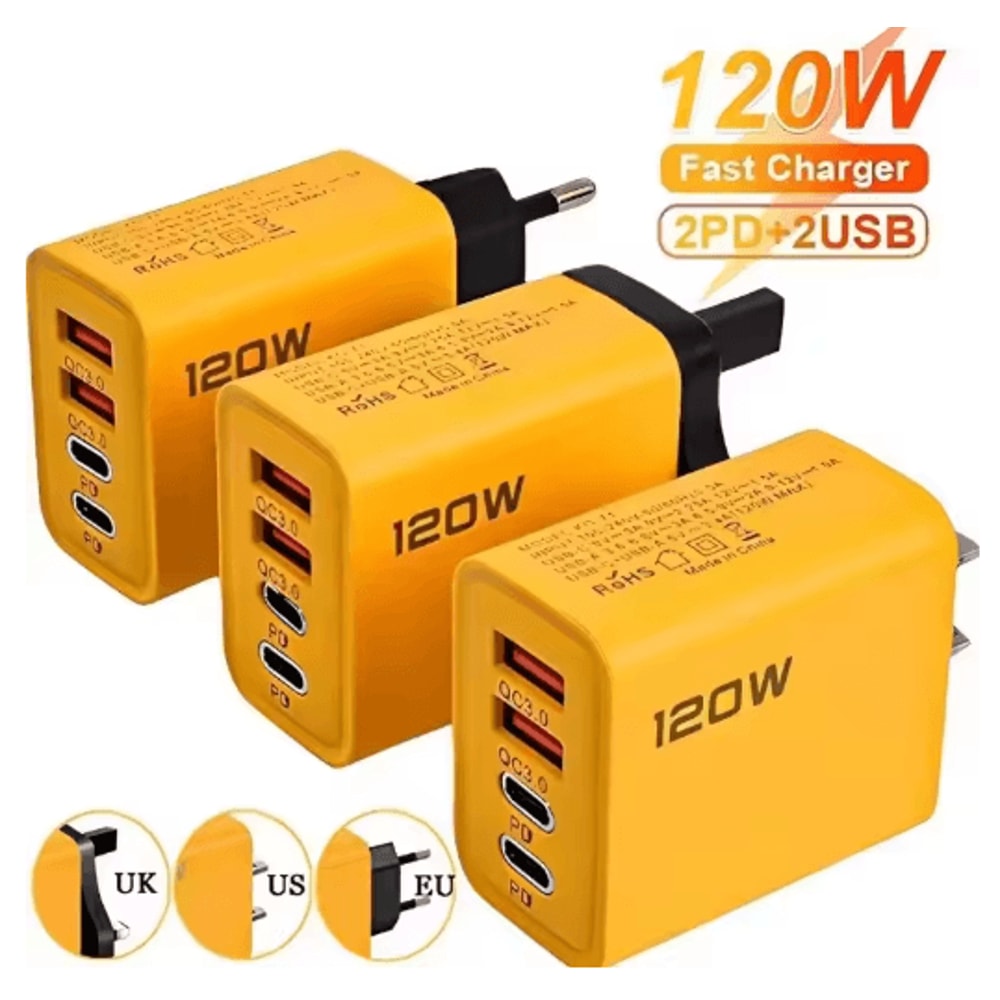 120W 4 Port USB C Fast Charger PD Quick Charge 30 Power Adapter For Phones Tablets 0