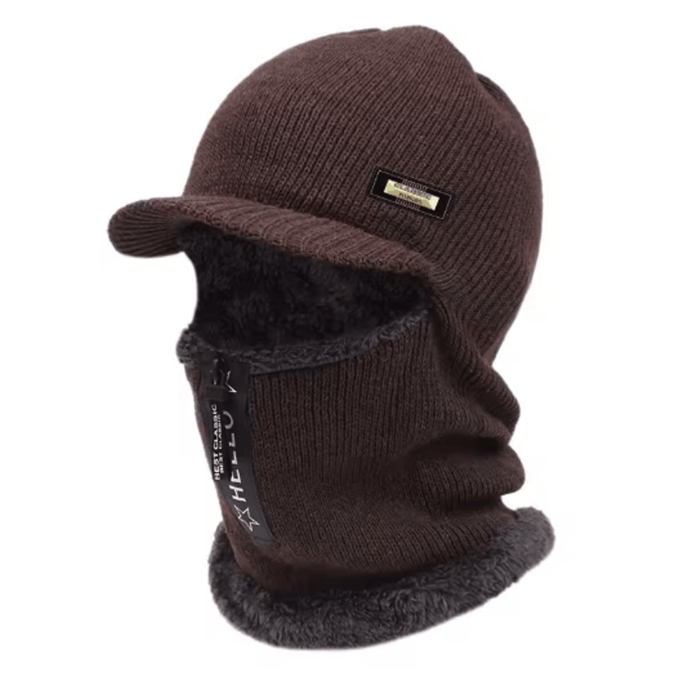 Thick Zipper Knitted Winter Hat Collar Set Cold Resistant Beanie For Men Women 1