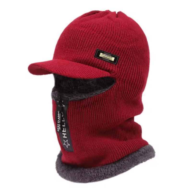 Thick Zipper Knitted Winter Hat Collar Set Cold Resistant Beanie For Men Women 2
