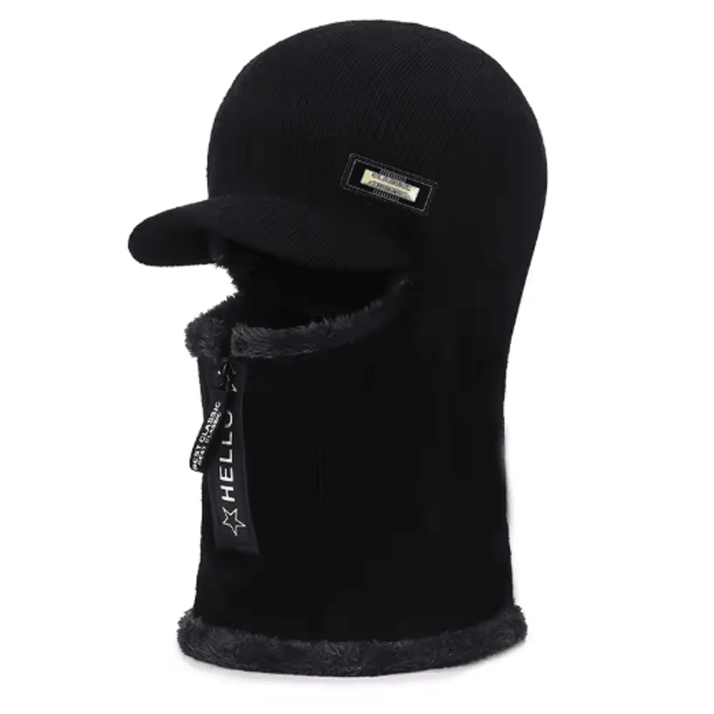 Thick Zipper Knitted Winter Hat Collar Set Cold Resistant Beanie For Men Women 3