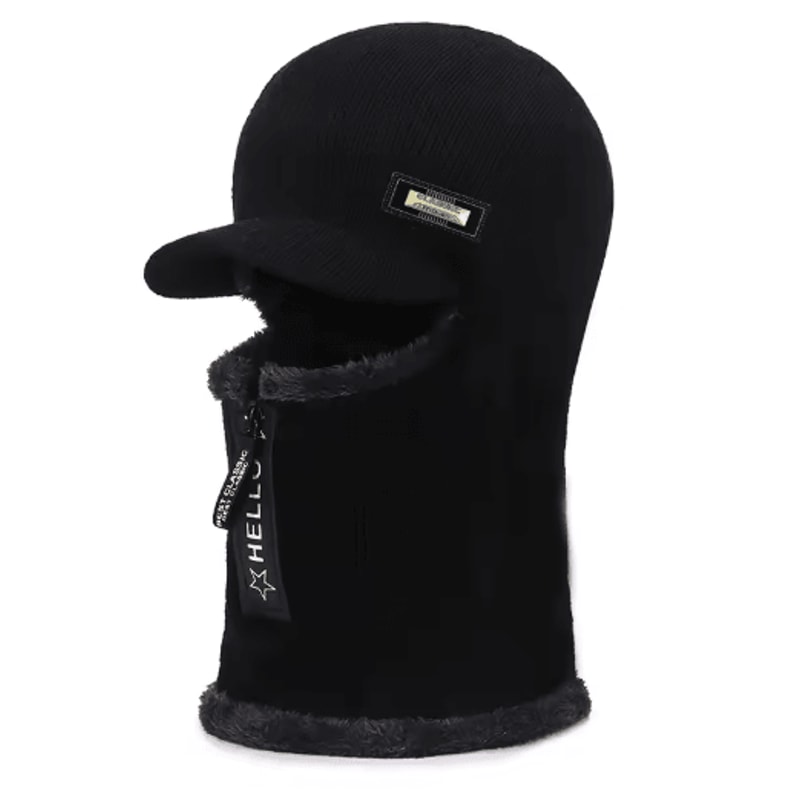 Thick Zipper Knitted Winter Hat Collar Set Cold Resistant Beanie For Men Women 3