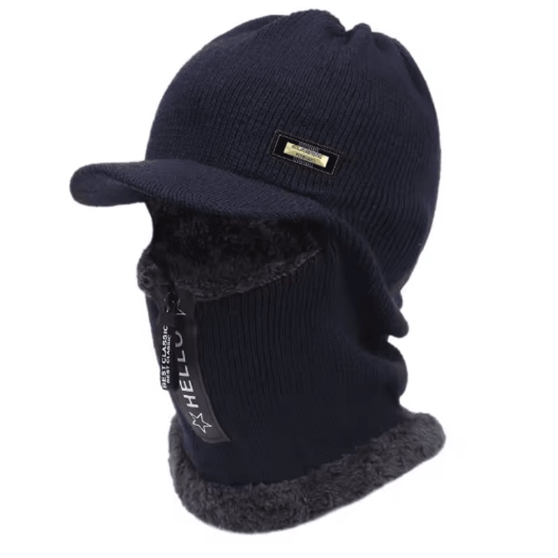 Thick Zipper Knitted Winter Hat Collar Set Cold Resistant Beanie For Men Women 4