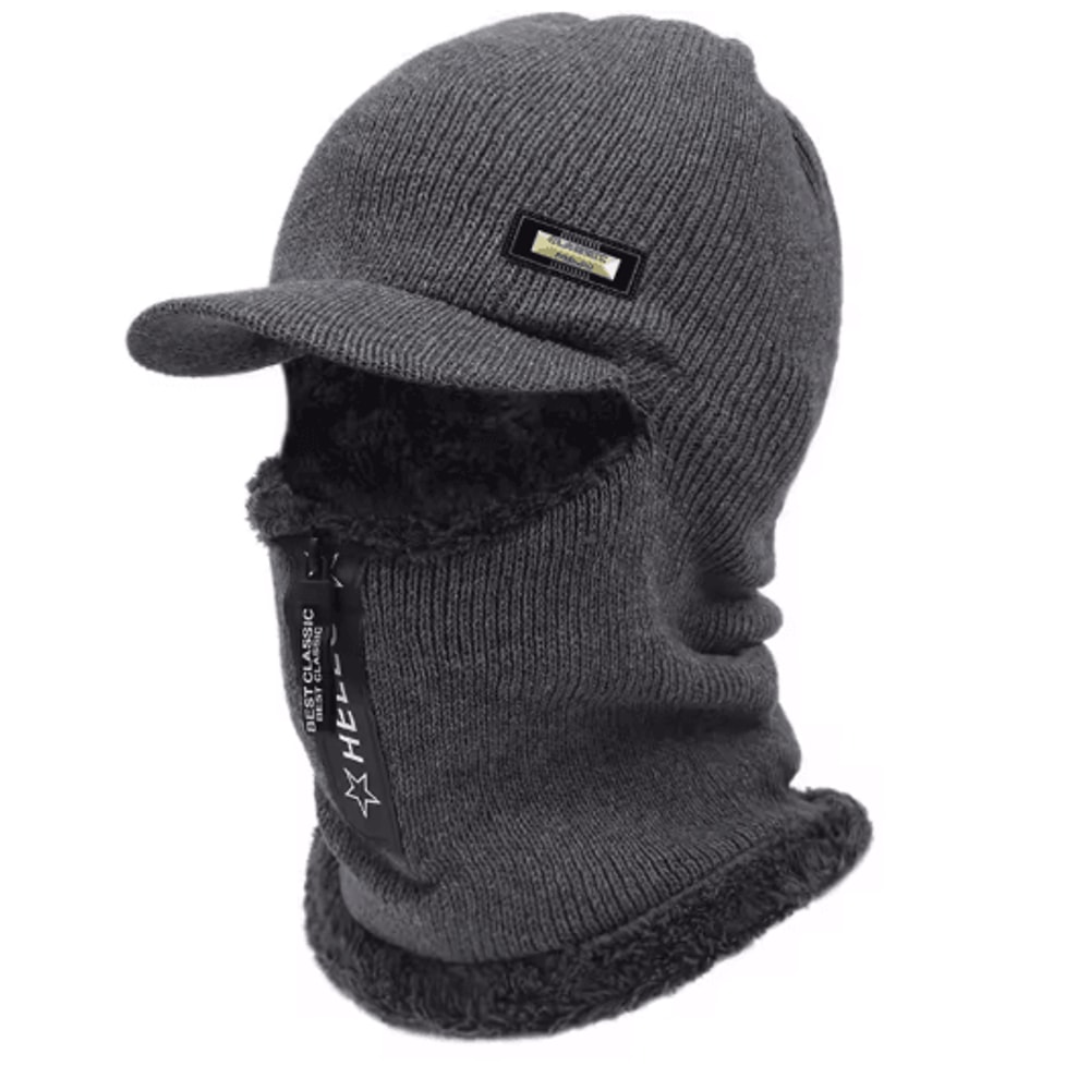 Thick Zipper Knitted Winter Hat Collar Set Cold Resistant Beanie For Men Women 0