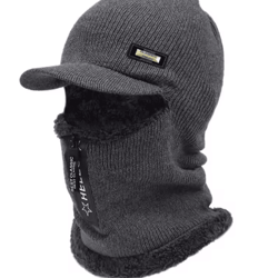 thick zipper knitted winter hat collar set cold resistant beanie for men women