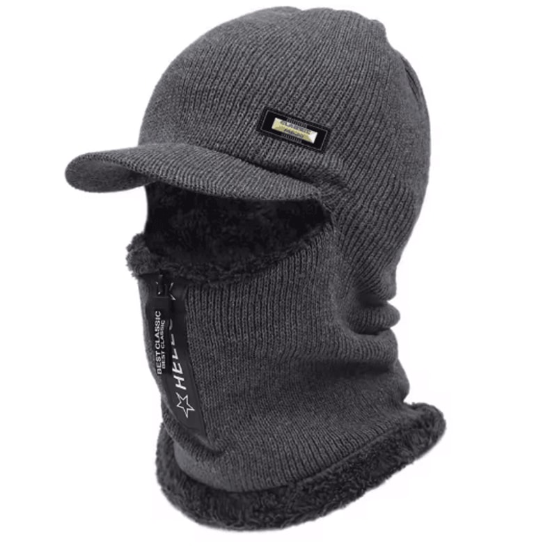 Thick Zipper Knitted Winter Hat Collar Set Cold Resistant Beanie For Men Women 0