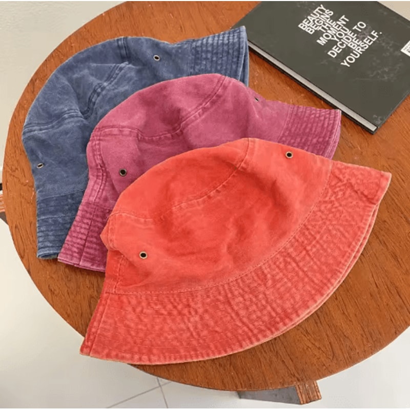 Retro Washed Fisherman Hat Vintage Breathable Bucket Hat For Couples Spring Summer 9
