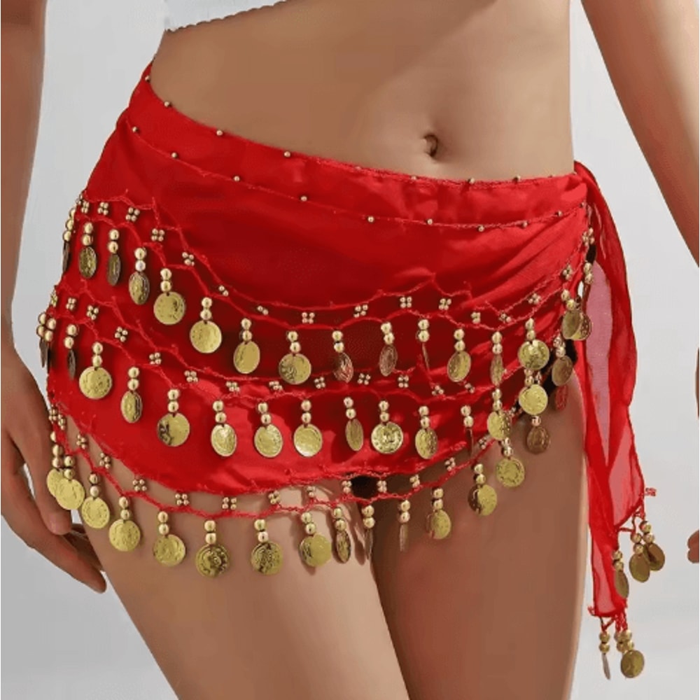 Chiffon Belly Dance Hip Scarf With Coins Professional Wrap Skirt For Yoga Costumes 0