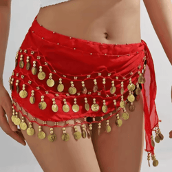 chiffon belly dance hip scarf with coins professional wrap skirt for yoga costumes