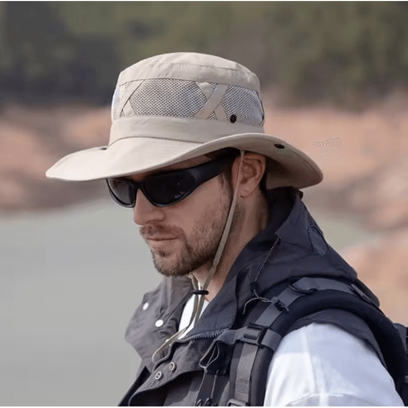 Mens Breathable Sunscreen Hat Wide Brim Outdoor Mountaineering Fishing Sunshade 10