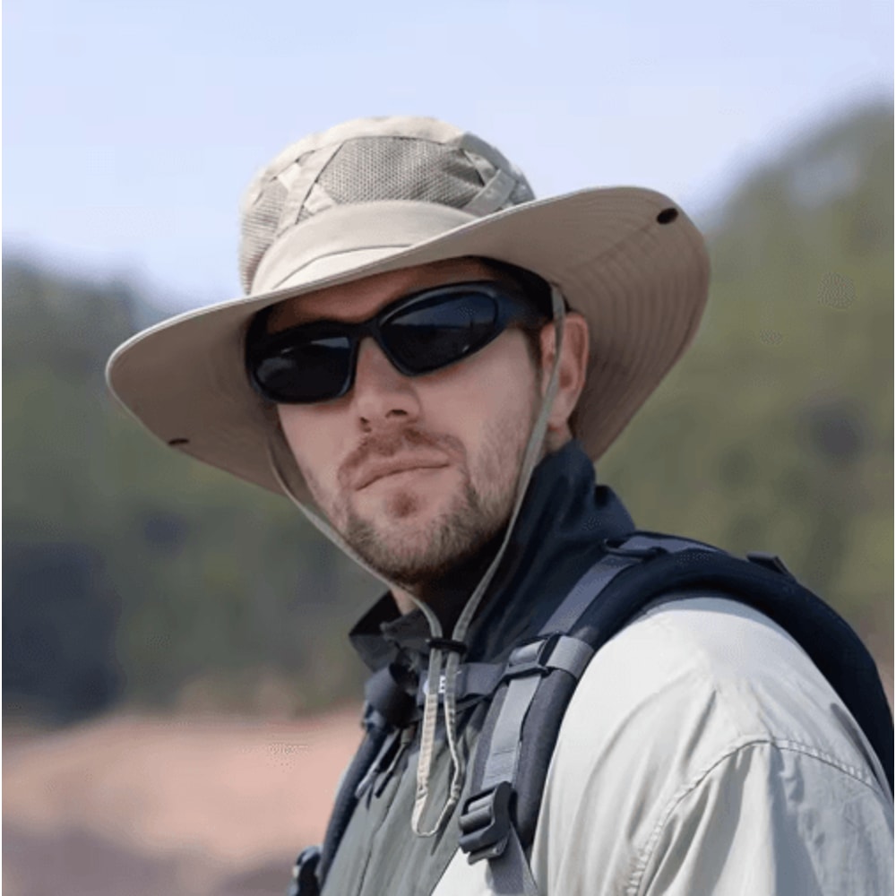Mens Breathable Sunscreen Hat Wide Brim Outdoor Mountaineering Fishing Sunshade 8