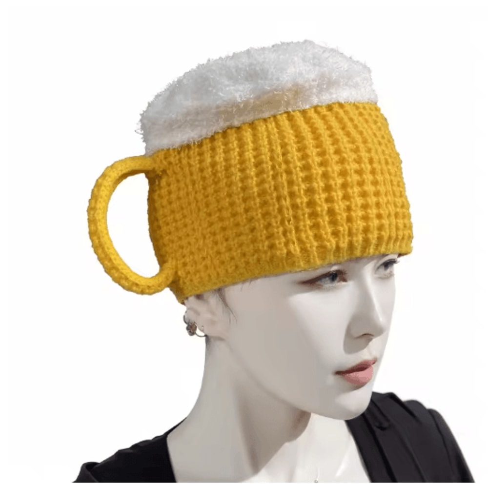 3D Beer Cup Knitted Wool Hat Unisex Windproof Winter Beanie For Outdoor Warmth 2