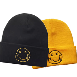 smiling embroidered knitted beanie unisex warm cycling andsports winter hat