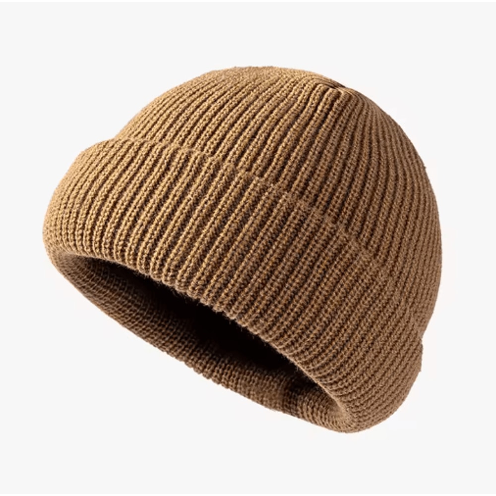 Solid Color Dome Knitted Hat Versatile Melon Leather Style Winter Beanie For Men And Women 1