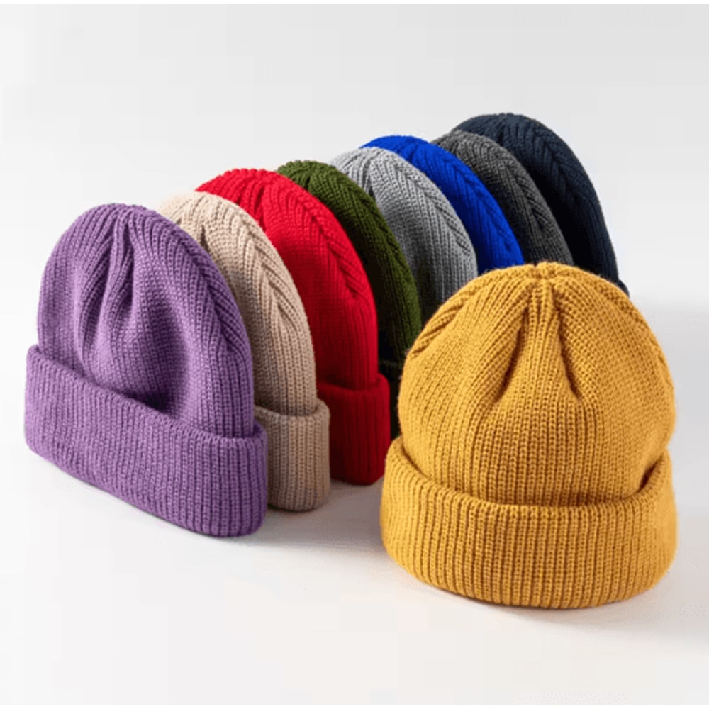 Solid Color Dome Knitted Hat Versatile Melon Leather Style Winter Beanie For Men And Women 0