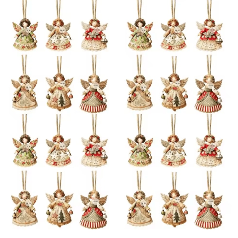 Wooden Angel Christmas Tree Ornaments 2D Angel With Bell Hanging Decor 6 12 24PCS 1