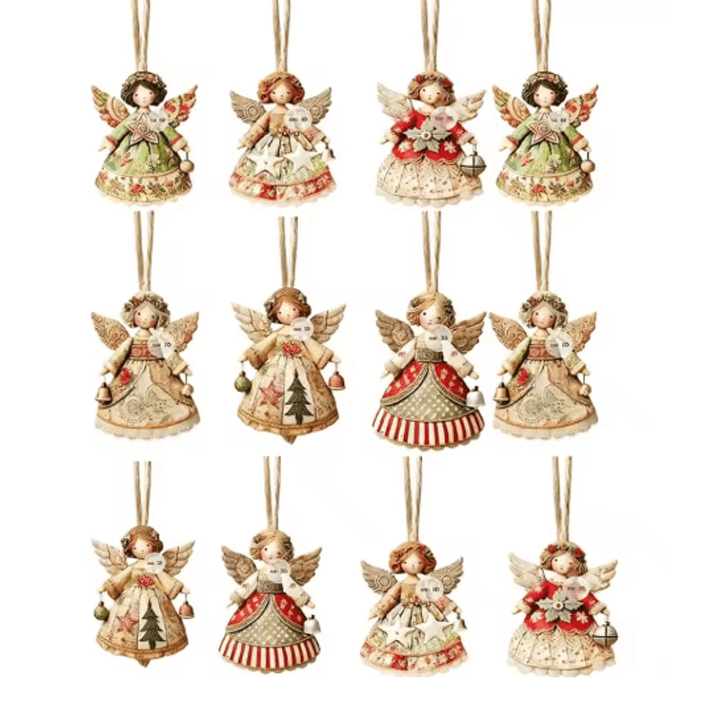 Wooden Angel Christmas Tree Ornaments 2D Angel With Bell Hanging Decor 6 12 24PCS 2