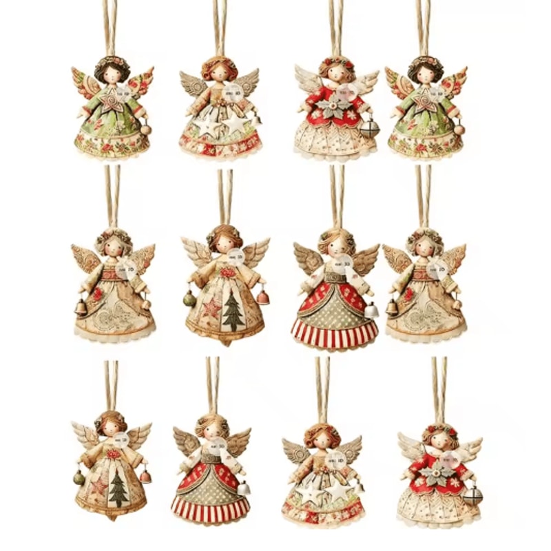 Wooden Angel Christmas Tree Ornaments 2D Angel With Bell Hanging Decor 6 12 24PCS 2
