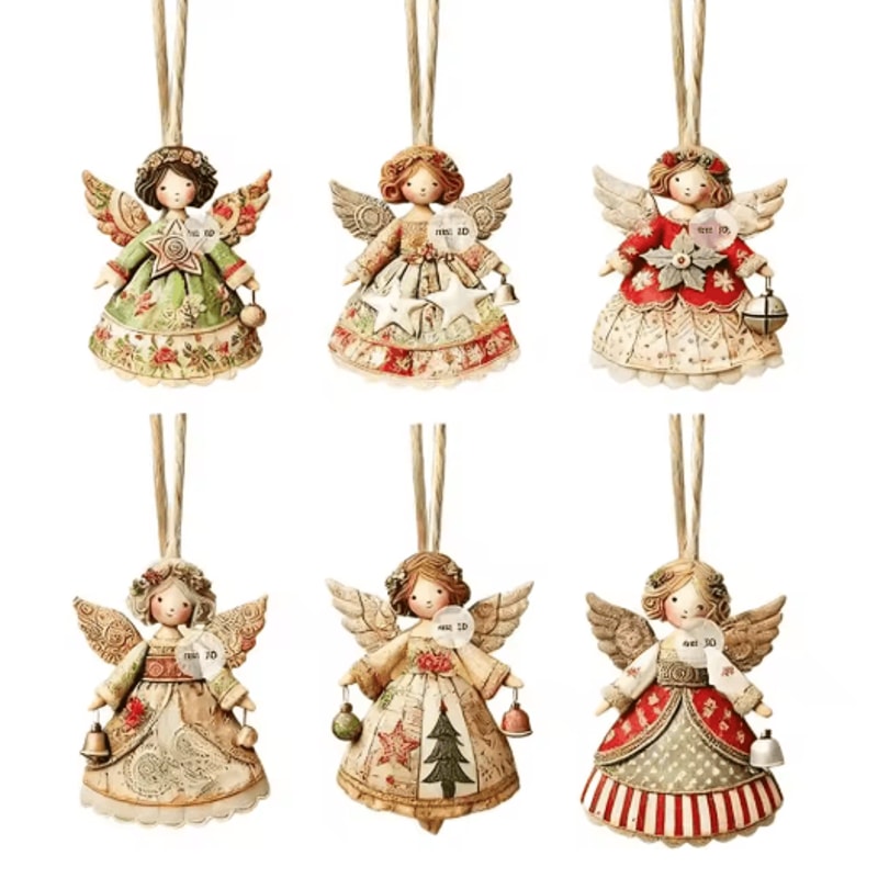 Wooden Angel Christmas Tree Ornaments 2D Angel With Bell Hanging Decor 6 12 24PCS 3