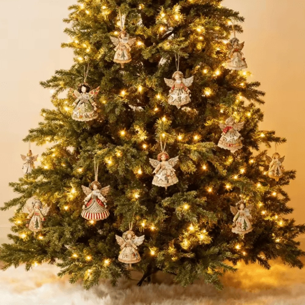 Wooden Angel Christmas Tree Ornaments 2D Angel With Bell Hanging Decor 6 12 24PCS 5