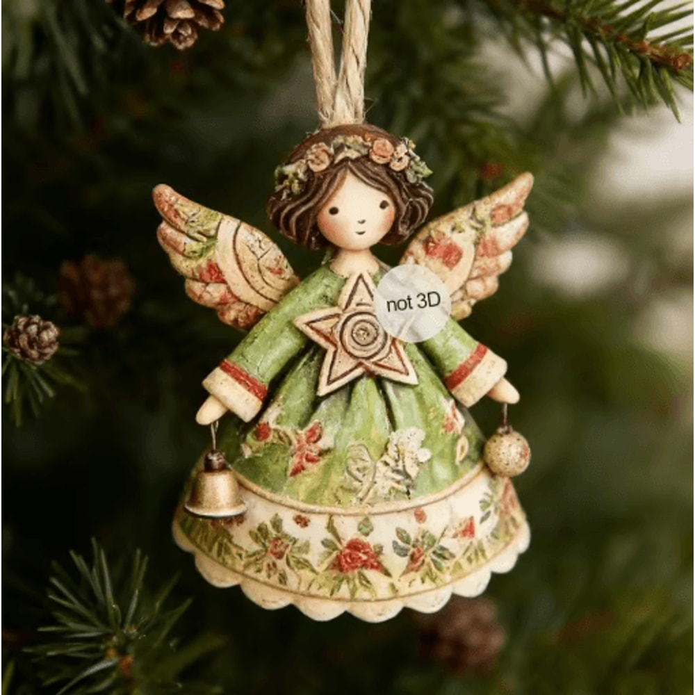 Wooden Angel Christmas Tree Ornaments 2D Angel With Bell Hanging Decor 6 12 24PCS 6