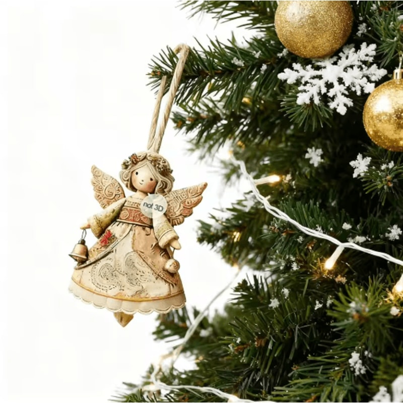 Wooden Angel Christmas Tree Ornaments 2D Angel With Bell Hanging Decor 6 12 24PCS 7