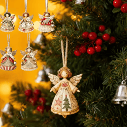 wooden angel christmas tree ornaments 2d angel with bell hanging decor 6 12 24pcs