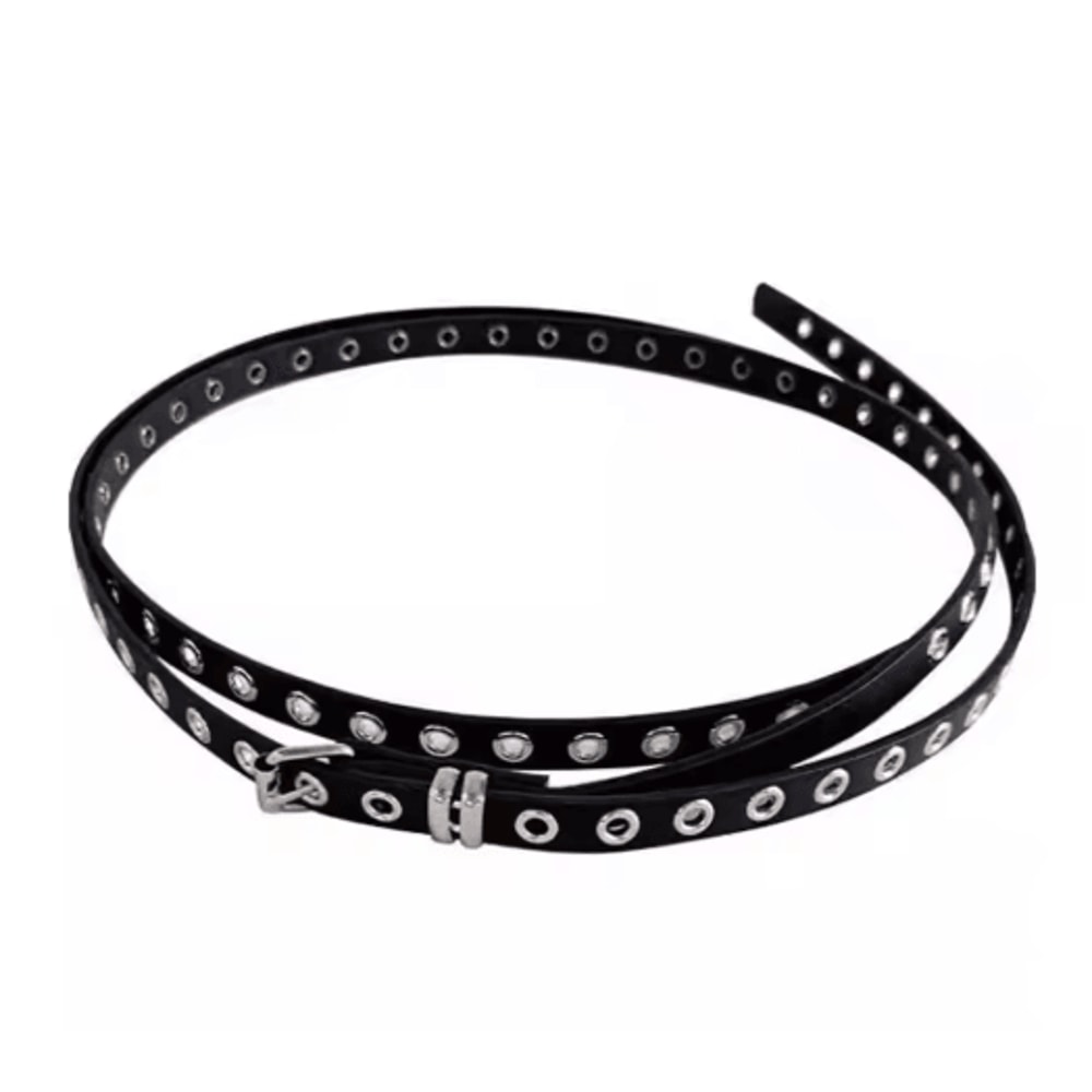 Double Circle PU Leather Belt For Women Thin Studded Punk Waist Belt 1