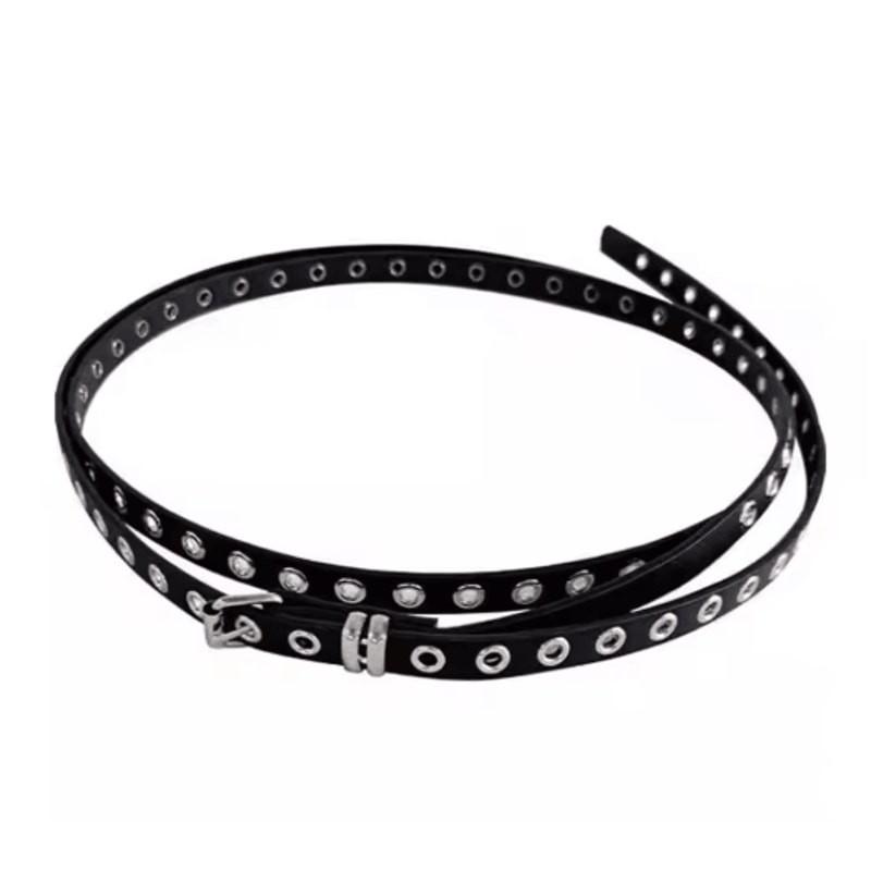 Double Circle PU Leather Belt For Women Thin Studded Punk Waist Belt 1