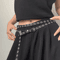 Double Circle PU Leather Belt For Women Thin Studded Punk Waist Belt 5
