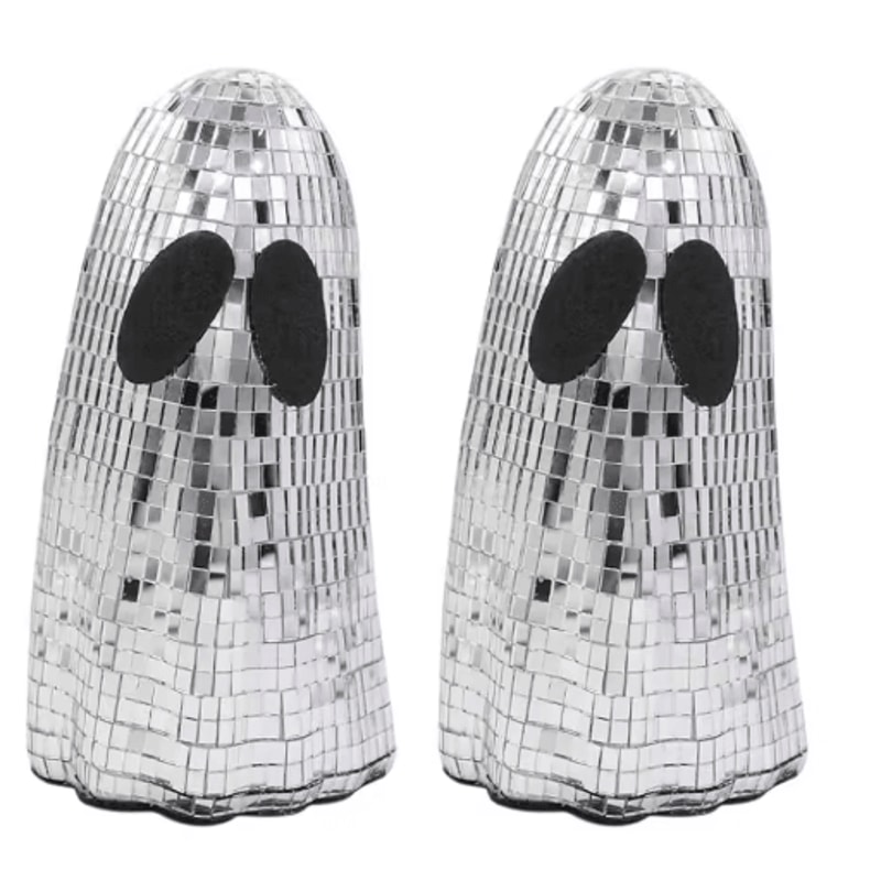 Silver Disco Ghost Halloween Decor Mosaic Mirror Tabletop Ornament For Tiered Trays 1