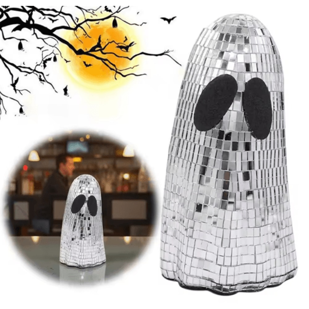 Silver Disco Ghost Halloween Decor Mosaic Mirror Tabletop Ornament For Tiered Trays 3