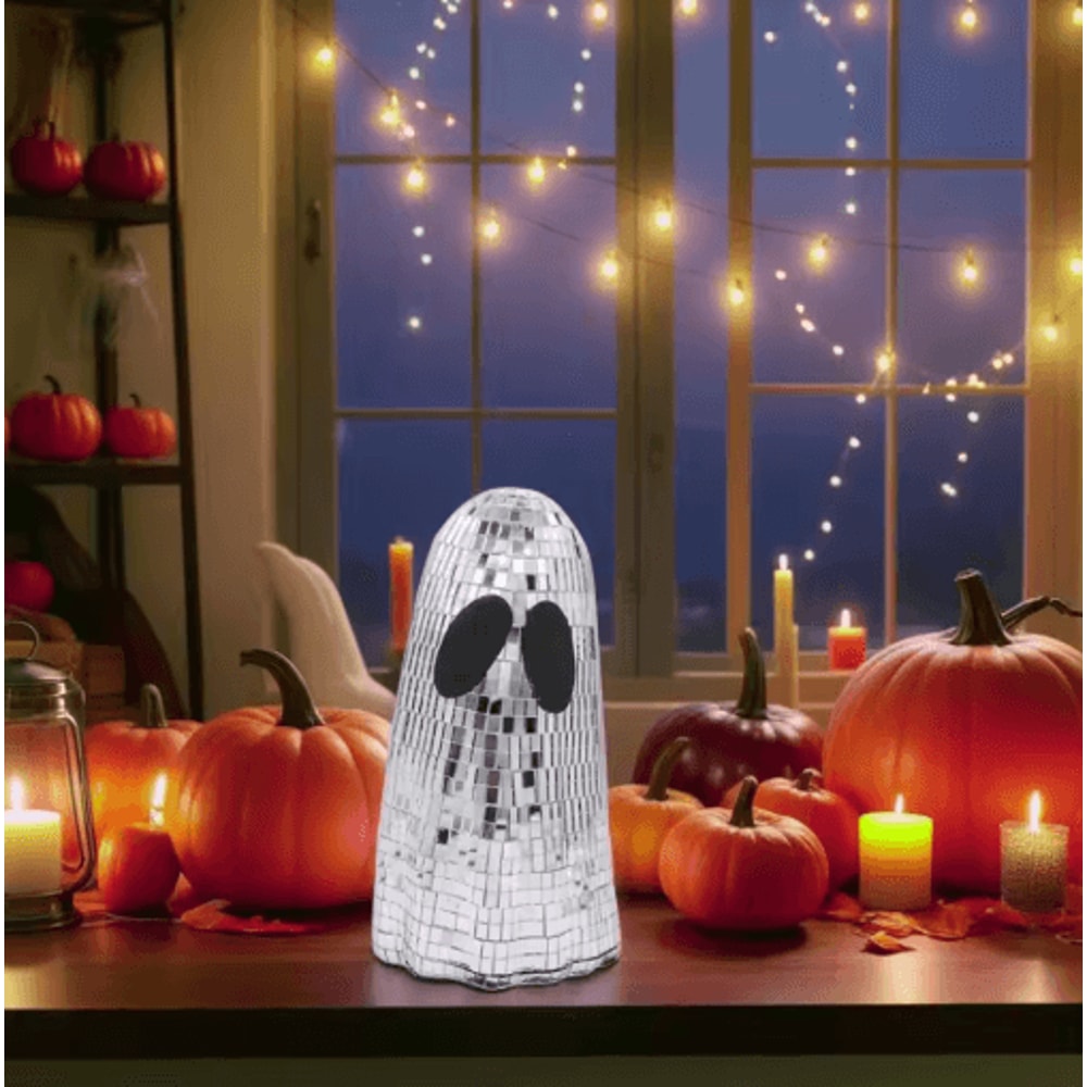 Silver Disco Ghost Halloween Decor Mosaic Mirror Tabletop Ornament For Tiered Trays 6