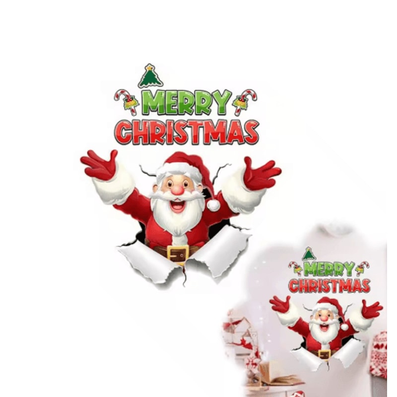 3D Christmas Santa Claus Wall Sticker Break Through Wall Holiday Decor Decal 1