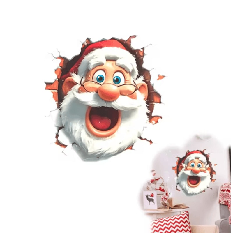 3D Christmas Santa Claus Wall Sticker Break Through Wall Holiday Decor Decal 2