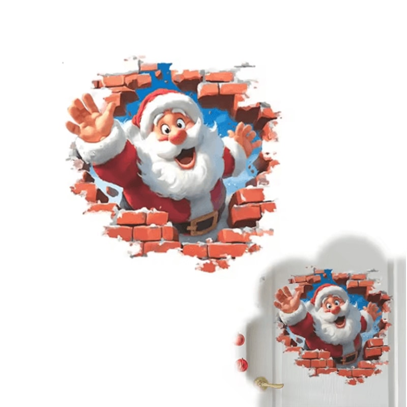 3D Christmas Santa Claus Wall Sticker Break Through Wall Holiday Decor Decal 3