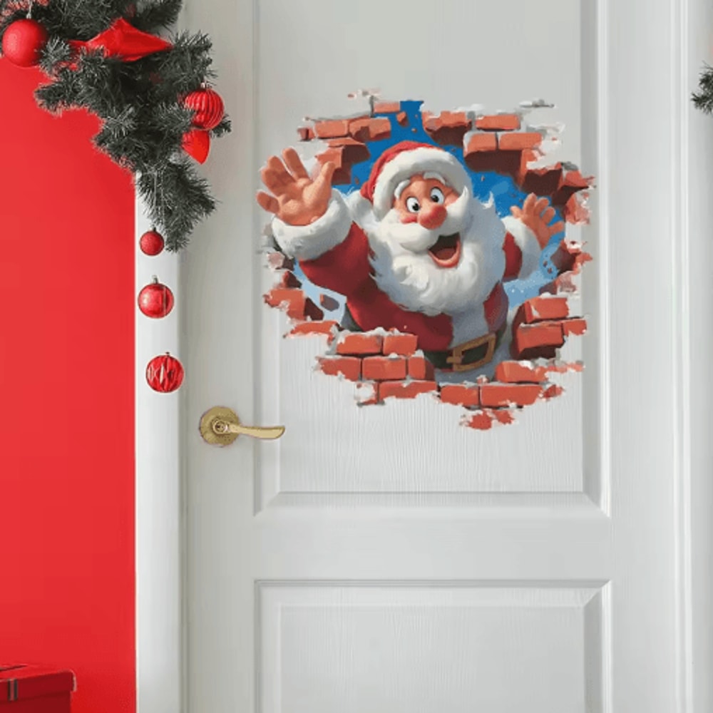 3D Christmas Santa Claus Wall Sticker Break Through Wall Holiday Decor Decal 6