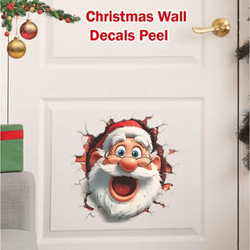 3D Christmas Santa Claus Wall Sticker Break Through Wall Holiday Decor Decal 8
