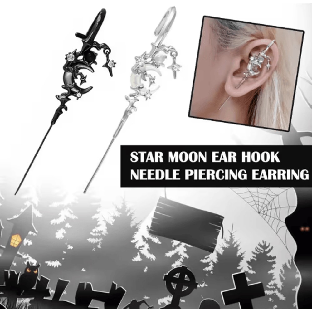 Myth Of The Moon Ear Hook Earrings Goth Sword Punk Moon Needle Star Earrings 0