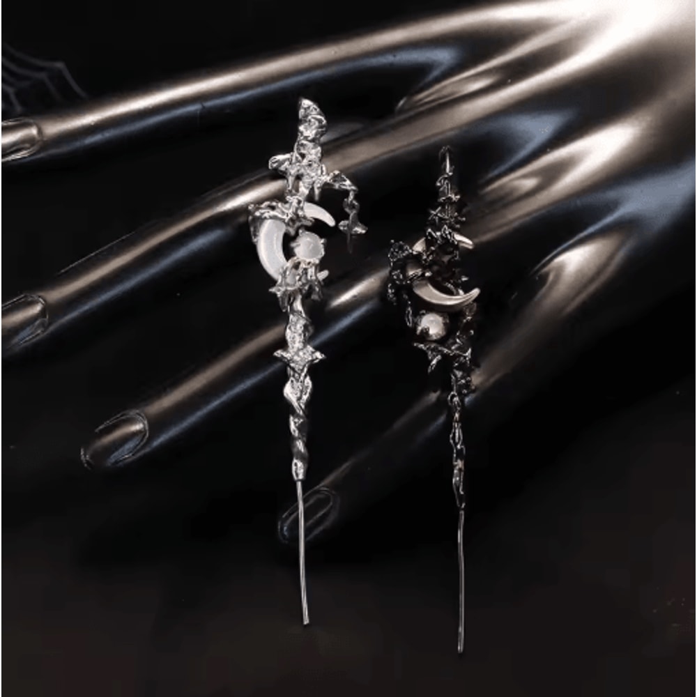 Myth Of The Moon Ear Hook Earrings Goth Sword Punk Moon Needle Star Earrings 3